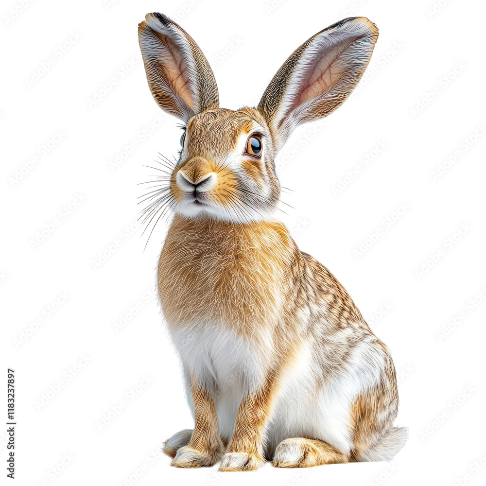 Obraz premium A realistic illustration of a sitting rabbit with large ears.