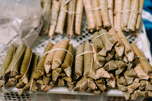 A traditional Indonesian snack called Leupeut photo