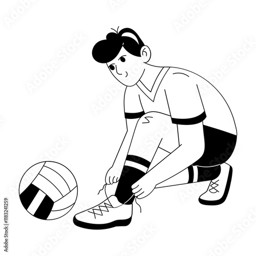 Sportsman tying laces illustration in hand drawn style 