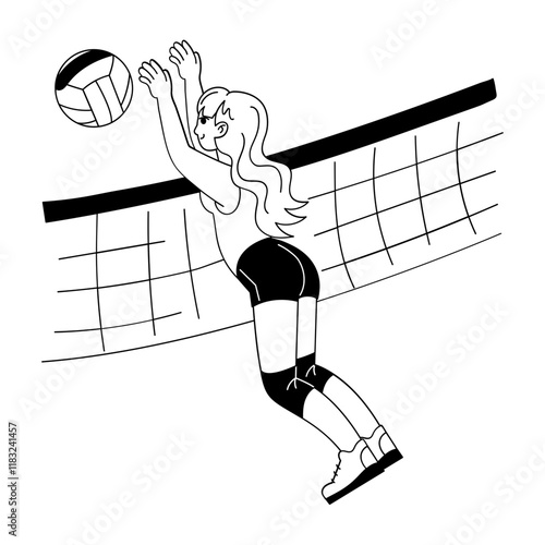 A female player hit volleyball illustration in hand drawn style 

