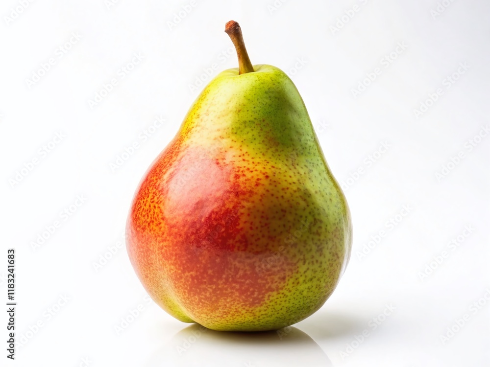 Minimalist Rocha Pear Still Life: Single Green-Brown Pear on White Background Minimalist Rocha Pear Still Life: Single Green-Brown Pear on White Background