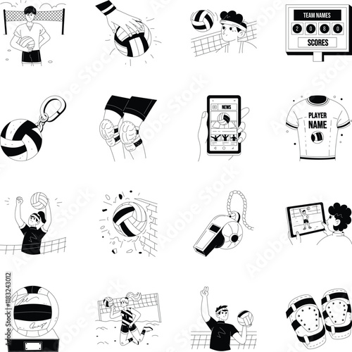 Collection of Hand Drawn Volleyball Game Illustrations 

