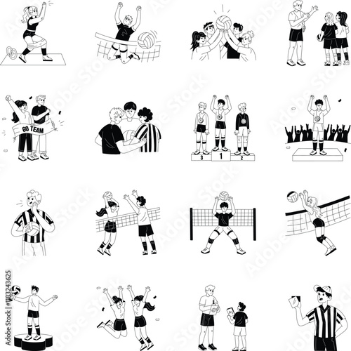 WebSet of Hand Drawn Volleyball Players Illustrations 

