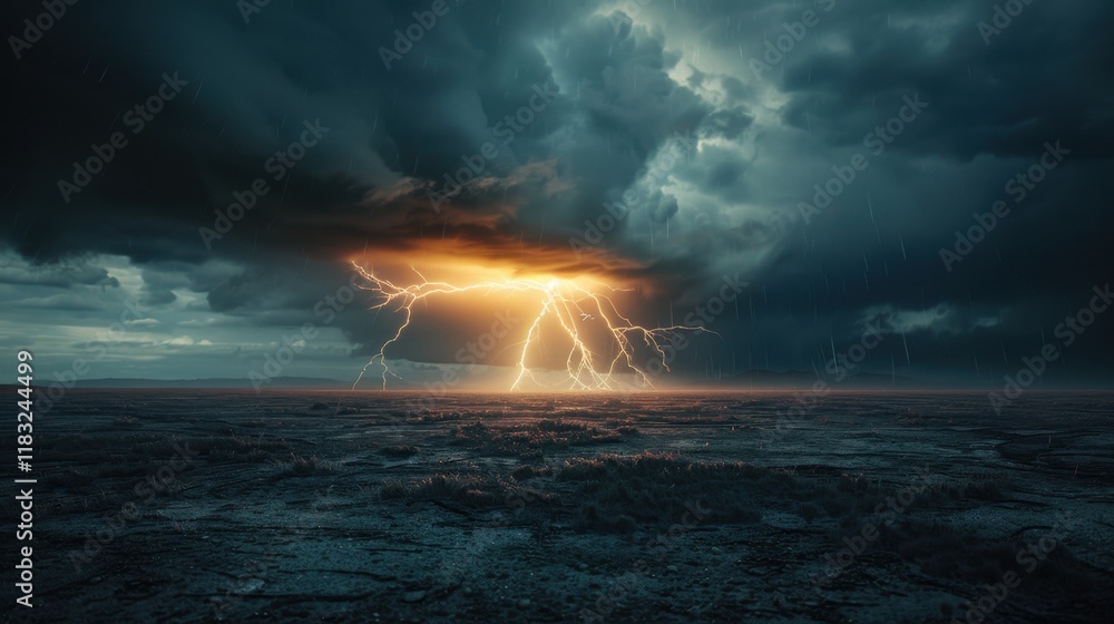 Obraz premium The abstract beauty of a lightning storm captivates. Dark clouds and rain enhance the scene's drama.