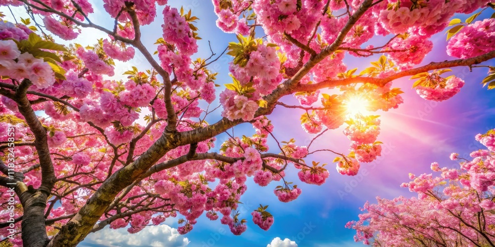 Delicate pink blossoms adorn a vibrant spring tree, creating a breathtaking natural scene. Delicate pink blossoms adorn a vibrant spring tree, creating a breathtaking natural scene.