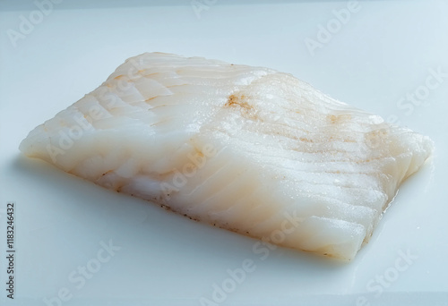 Fresh cod fish fillet isolated top view seafood ingredient overhead healthy white codfish meat prepa photo