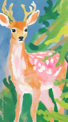 Cute deer painting art cartoon. photo