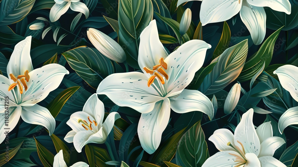 Obraz premium lily seamless pattern wallpaper