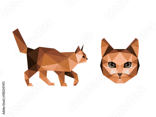 Cat animal head face in polygonal low poly vector. Abstract vector of cat. cat illustration for kids animal book