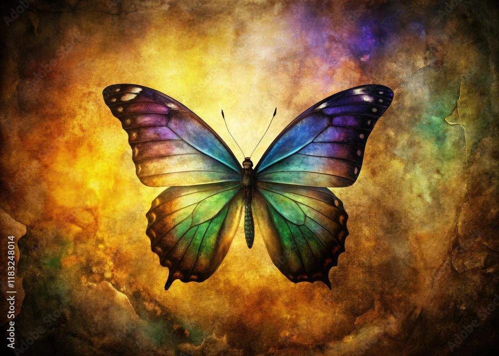 Elegant watercolor butterfly silhouette, subtly detailed against an aged paper backdrop.