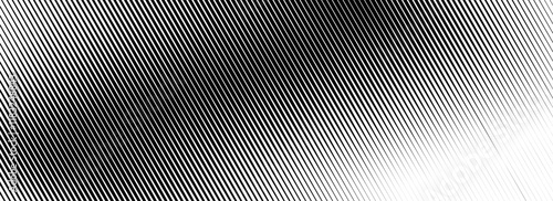 Vanishing linear gradient texture. Black diagonal stripes gradation background. Thin to thick fade slanted pattern backdrop. Oblique parallel strokes wallpaper. Vector