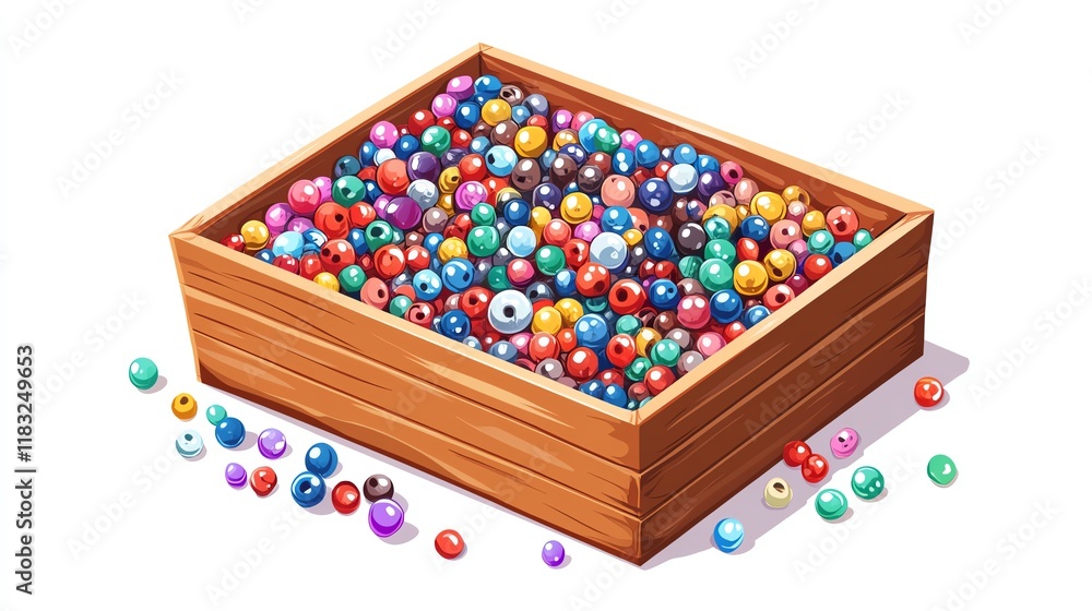 a 2D cartoon illustration of a bead box with a variety of colors, crafty and fun, white background--ar 16:9 a 2D cartoon illustration of a bead box with a variety of colors, crafty and fun, white background--ar 16:9