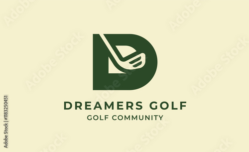 Monogram logo design initial D and Golf. Golf ball, golf stick and sport typography concept. Club and community template design. Club and community template design.