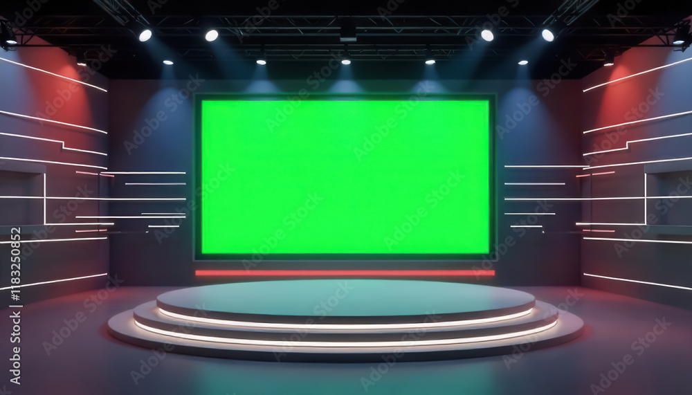 Green screen studio setup for video production modern stage digital environment professional viewpoint Green screen studio setup for video production modern stage digital environment professional viewpoint