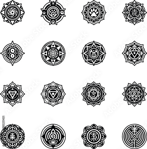 Collection of Glyph Style Reiki Symbol Tattoo Icons 

