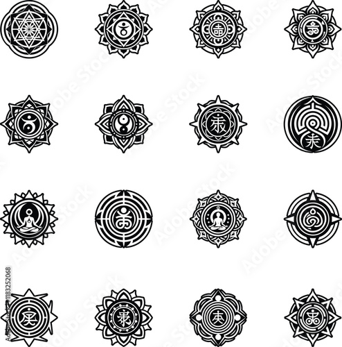 Set of Glyph Style Reiki Energy Symbol Icons 



