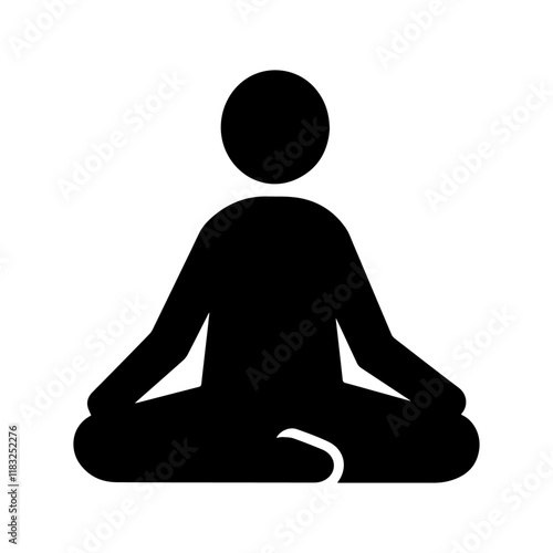 Minimalist line art icon of a person sitting in a lotus position with legs crossed