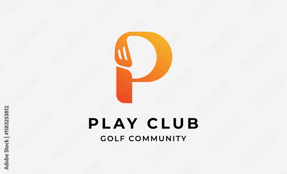 Fototapeta premium Monogram logo design initial P and Golf. Golf ball, golf stick and sport typography concept. Club and community template design. Club and community template design.