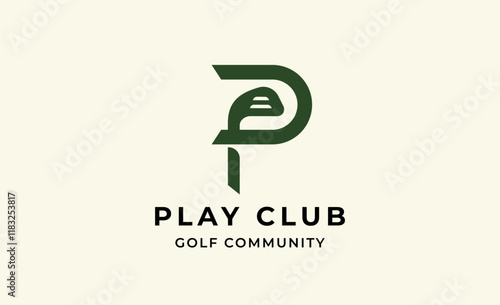 Monogram logo design initial P and Golf. Golf ball, golf stick and sport typography concept. Club and community template design. Club and community template design.