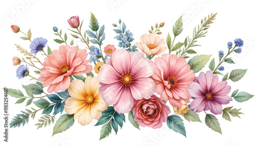 bouquet of flowers, Vibrant Floral Arrangement with Mixed Flowers and Leaves Transparent background