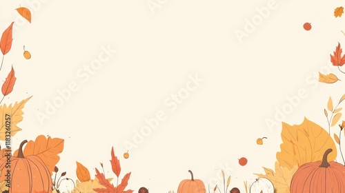 Autumn pumpkins leaves border background design photo