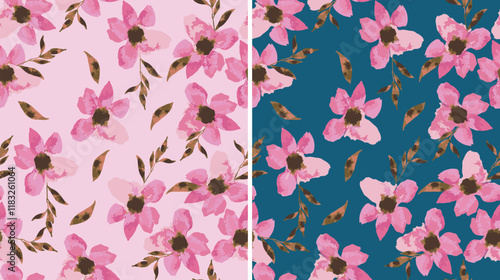 water color, spring floral, two color combination, combo, hand brush, endless, all over print to use textile, fabric, clothing, backdrop, wallpaper, home textile, fashion, packaging, wrapping paper