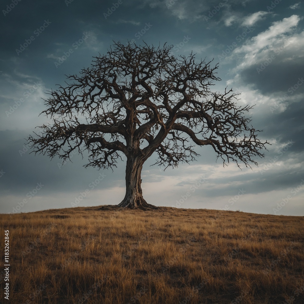 Capture a lone tree standing in the middle of a vast plain. Capture a lone tree standing in the middle of a vast plain.