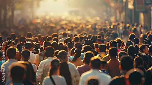 Crowd of people walking street