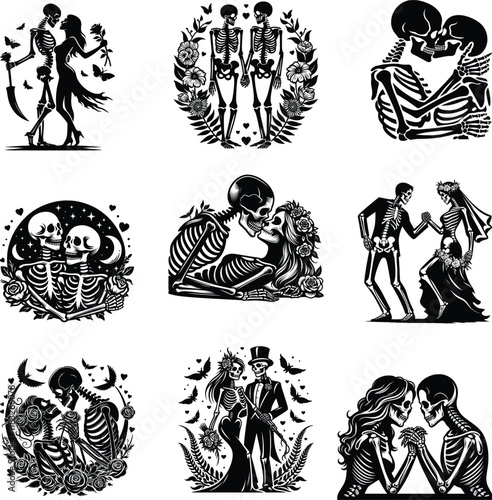 Couple Skeleton Svg,Skeleton Romance Svg, Kissing Skeleton Svg