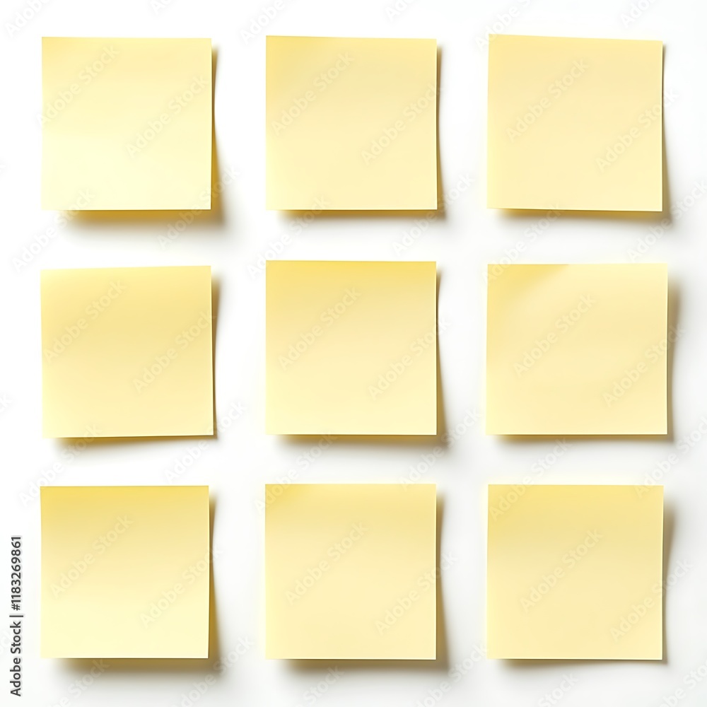 Yellow sticky notes isolated on white background. Top view. Flat lay. Yellow sticky notes isolated on white background. Top view. Flat lay.