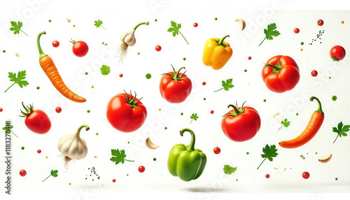 Vibrant vegetable still life on white background colorful food photography fresh organic ingredients