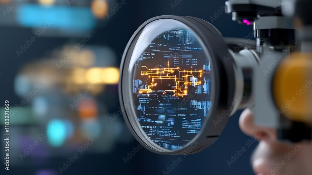Close-Up Photo: Futuristic Headset Magnifying Detailed Digital Circuitry Display. AI Generated Close-Up Photo: Futuristic Headset Magnifying Detailed Digital Circuitry Display. AI Generated