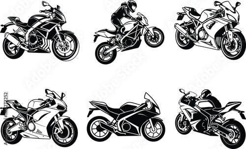 Motorcycle set silhouette vector illustration, Motorcycle line art vector