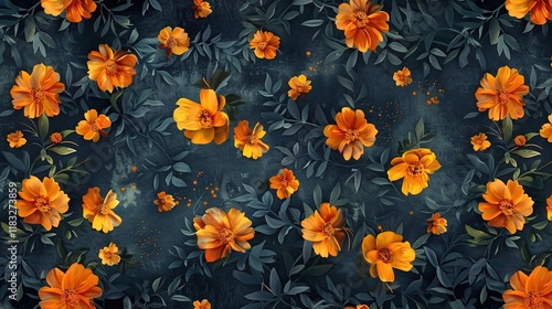 Wallpaper Mural marigold seamless pattern wallpaper Torontodigital.ca