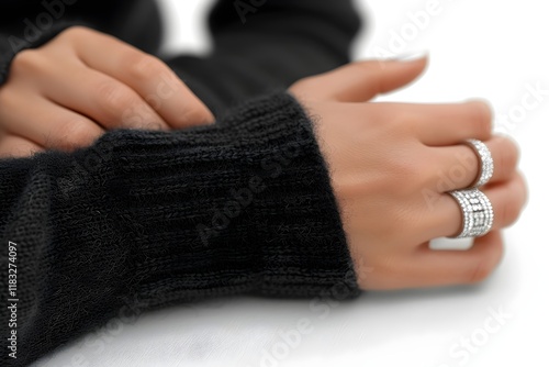 Crew Neck with Ribbed Cuffs cut out on a white background photo