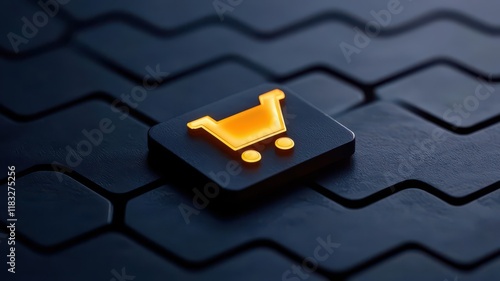 Abstract concept of a glowing shopping cart icon surrounded by floating AI neural network pathways, symbolizing machine learning driven e commerce recommendations