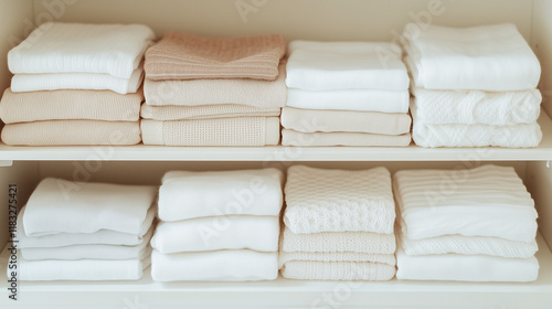 Neatly Stacked Neutral-tone...