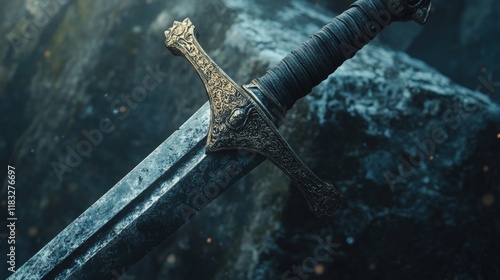 Close up of detailed medieval knight sword