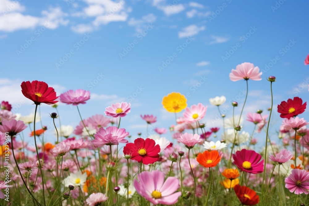 Fototapeta premium Flower field landscape nature sky.