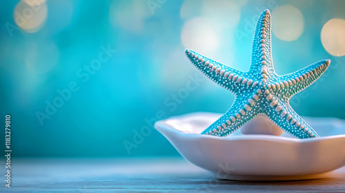 Beautiful Starfish on a Soft Blue Background with Gentle Bokeh Effect and Calm Atmosphere photo