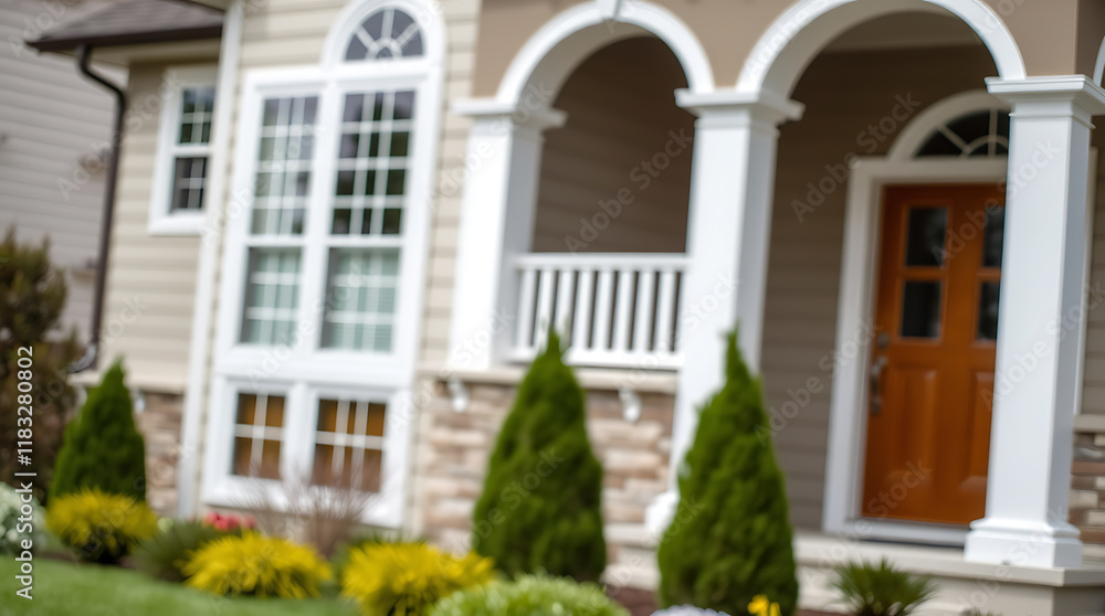 Exterior View of Suburban House with Landscaping Exterior View of Suburban House with Landscaping