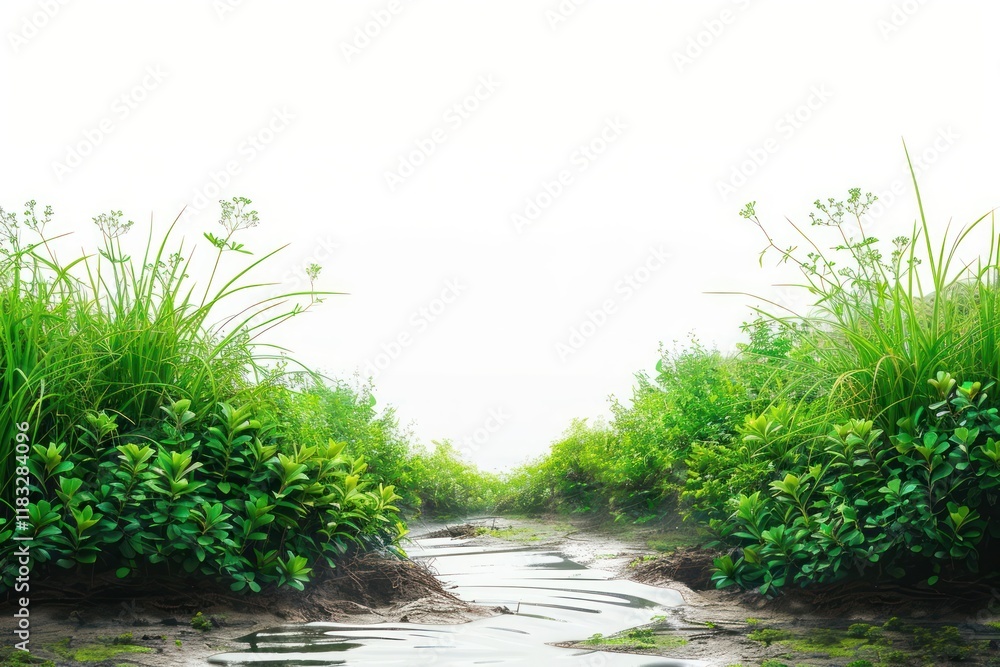 Fototapeta premium Lush greenery surrounding serene stream