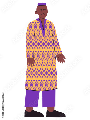 Moroccan man wearing Morocco traditional clothes African black person ethnicity fashion culture heritage headdress garment character smile expression design icon colorful set