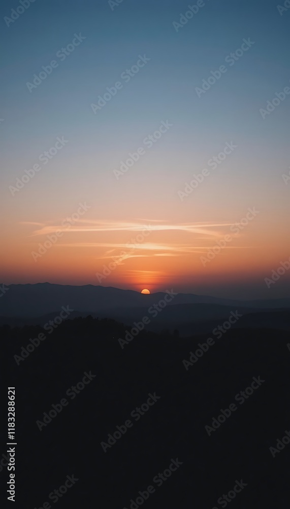 Sunset Over Silhouetted Mountain Range Landscape Sunset Over Silhouetted Mountain Range Landscape