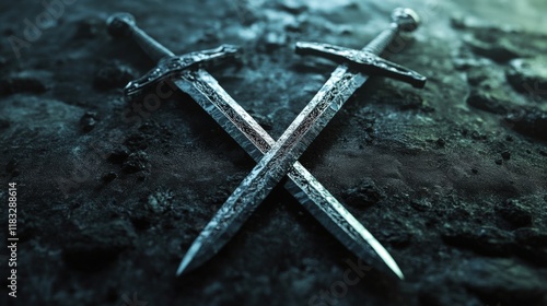 Two sword crossed close up photography