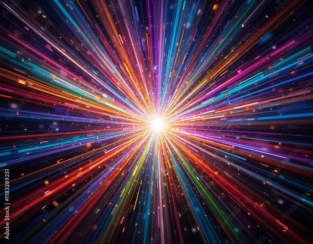 Colorful Light Rays Converge in a Bright Explosion Colorful Light Rays Converge in a Bright Explosion