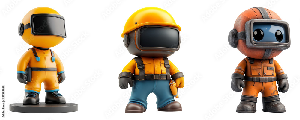 Obraz premium Colorful Cartoon Characters in Work Attire on Transparent Background