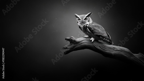 Majestic owl perched on branch forest wildlife photography monochrome close-up nature's beauty photo