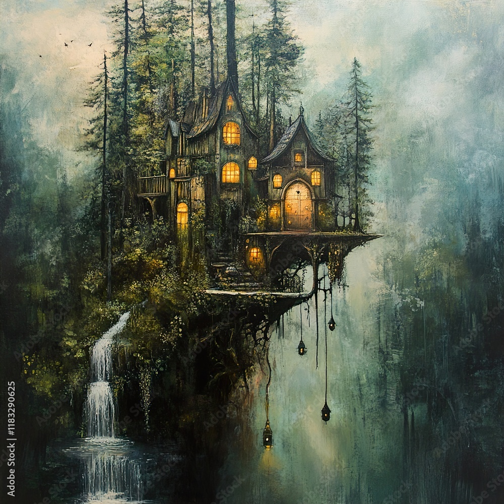Enchanted Forest House: A Fantasy Landscape Painting Enchanted Forest House: A Fantasy Landscape Painting