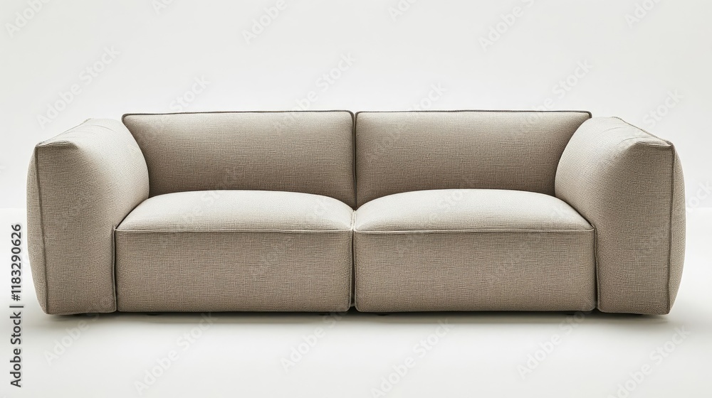Fototapeta premium Minimal furniture idea. Stylish modern sofa in soft beige fabric, perfect for contemporary living spaces.